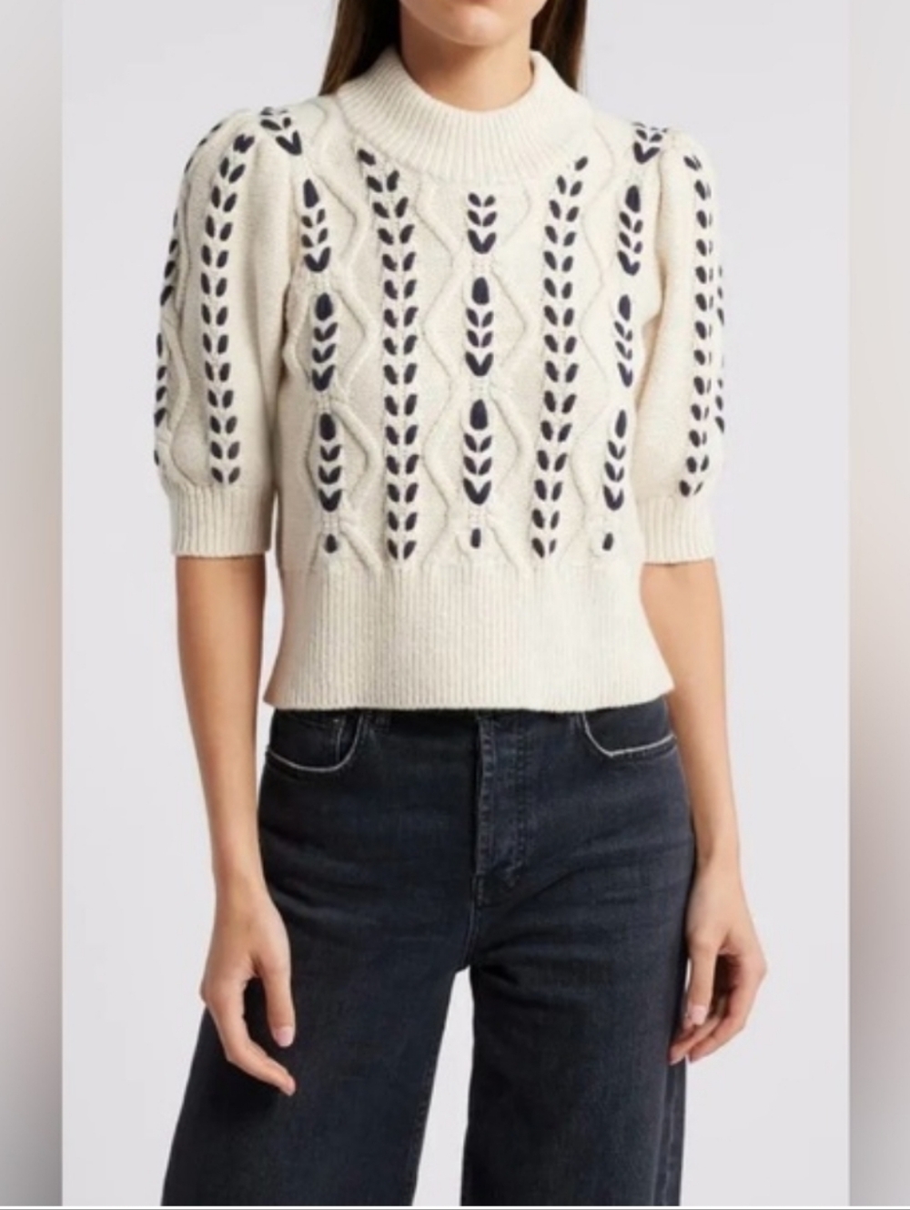 Rails Oatmeal And Navy Cable Knit Sweater